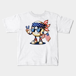 Baseball American USA Flag Sunglasses 4th of July Baseball Kids T-Shirt